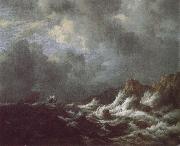 Jacob van Ruisdael Rough Sea with Sailing vessels off a Rocky coast oil painting